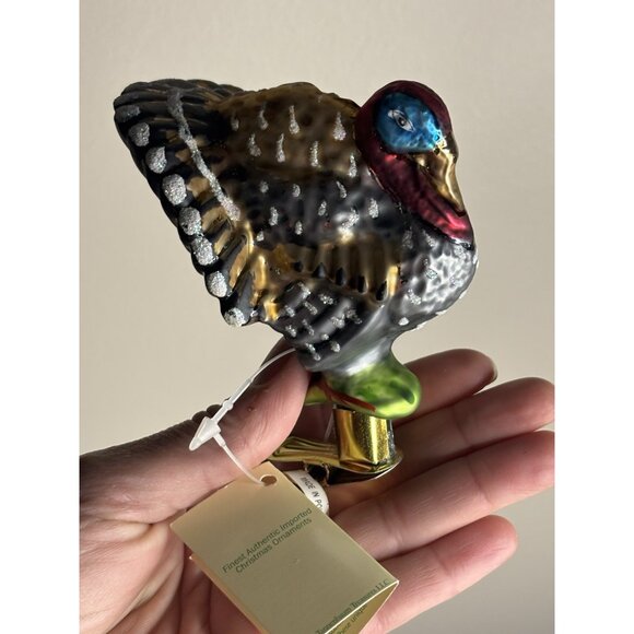 Turkey Shape Christmas Ornament Glass Blown Colorful Clip Tannenbaum Treasures - Picture 2 of 12